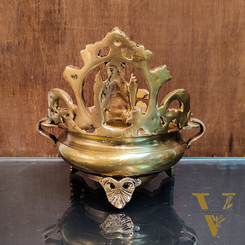 Handcrafted Fine Brass Lakshmi Statue on Decorative Urli with Floral Design 7"