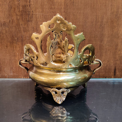 Handcrafted Fine Brass Lakshmi Statue on Decorative Urli with Floral Design 7"