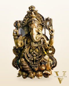 Handcrafted Fine Brass Lord Ganesha Idol with Antique Gold Finish – 21" Tall,