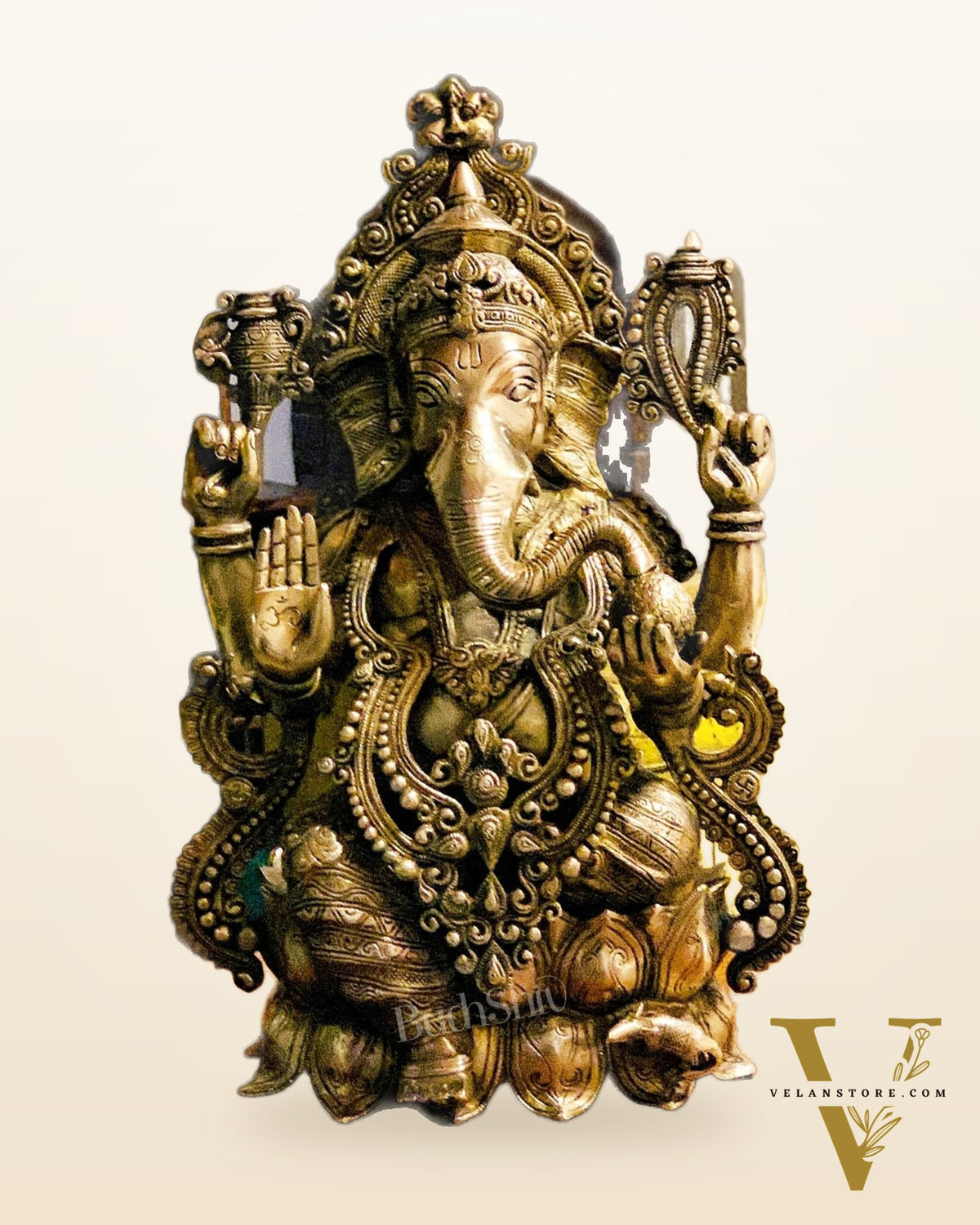 Handcrafted Fine Brass Lord Ganesha Idol with Antique Gold Finish – 21" Tall,