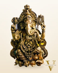Handcrafted Fine Brass Lord Ganesha Idol with Antique Gold Finish – 21" Tall,