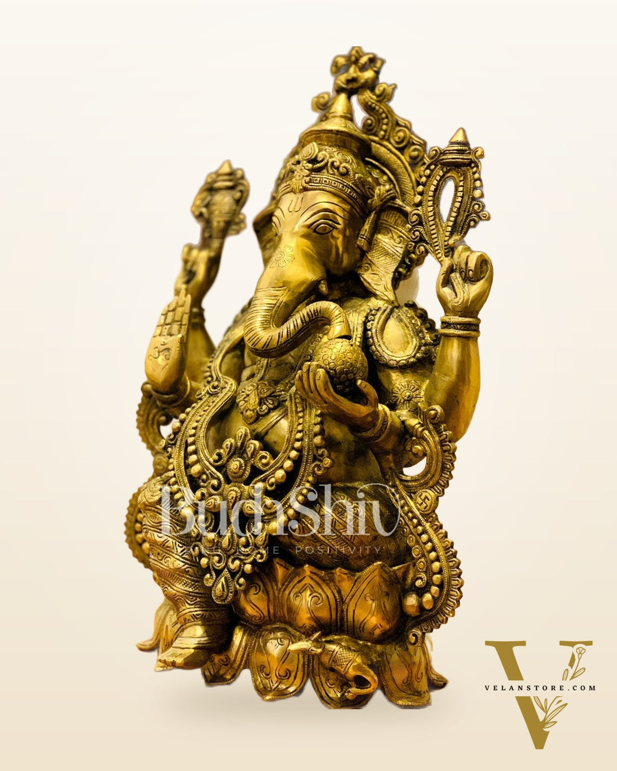 Handcrafted Fine Brass Lord Ganesha Idol with Antique Gold Finish – 21" Tall,