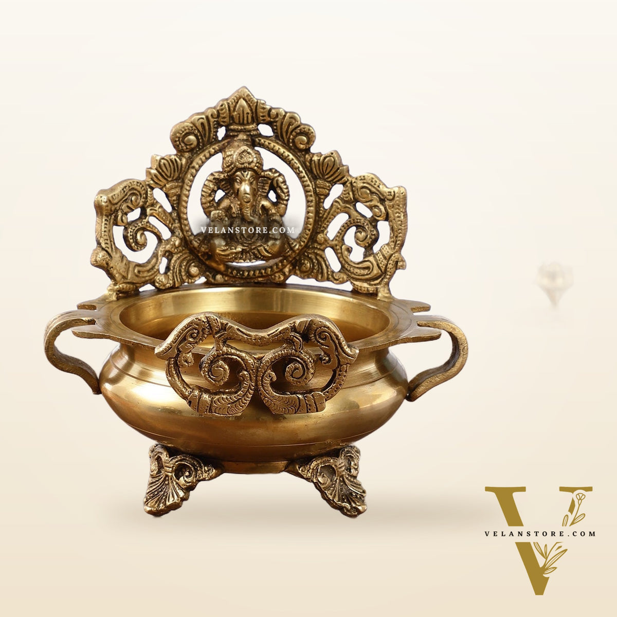 Handcrafted Fine Brass Lord Ganesha on Beautiful Urli - 7 inches