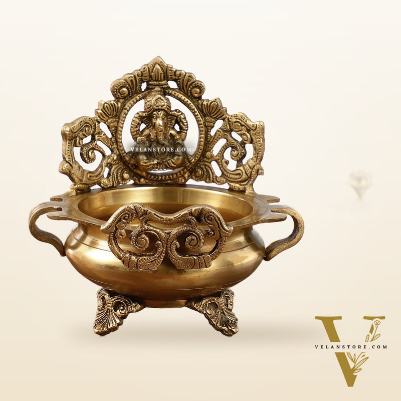 Handcrafted Fine Brass Lord Ganesha on Beautiful Urli - 7 inches