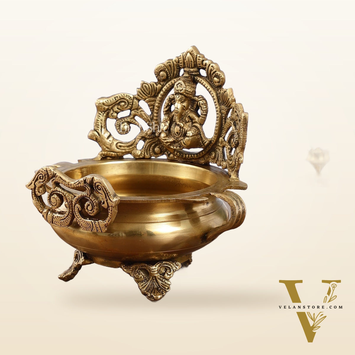 Handcrafted Fine Brass Lord Ganesha on Beautiful Urli - 7 inches