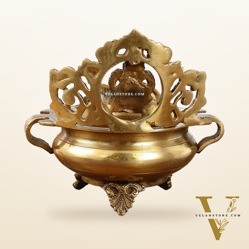 Handcrafted Fine Brass Lord Ganesha on Beautiful Urli - 7 inches