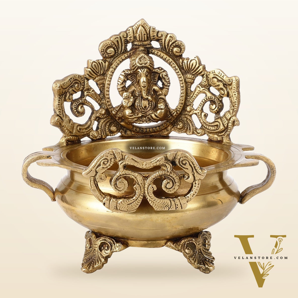 Handcrafted Fine Brass Lord Ganesha on Beautiful Urli - 7 inches