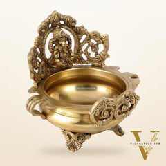 Handcrafted Fine Brass Lord Ganesha on Beautiful Urli - 7 inches