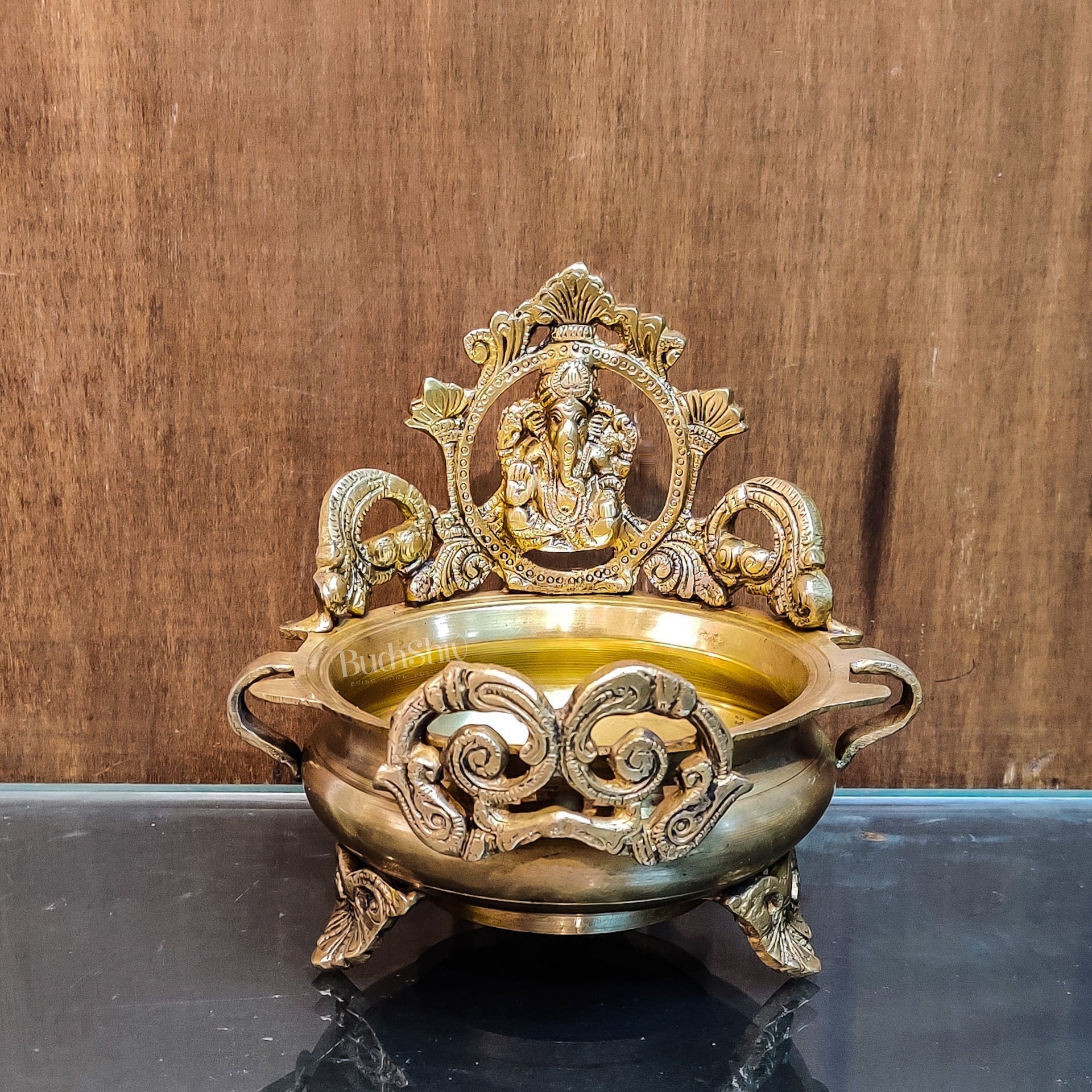 Handcrafted Fine Brass Lord Ganesha on Beautiful Urli - 7 inches