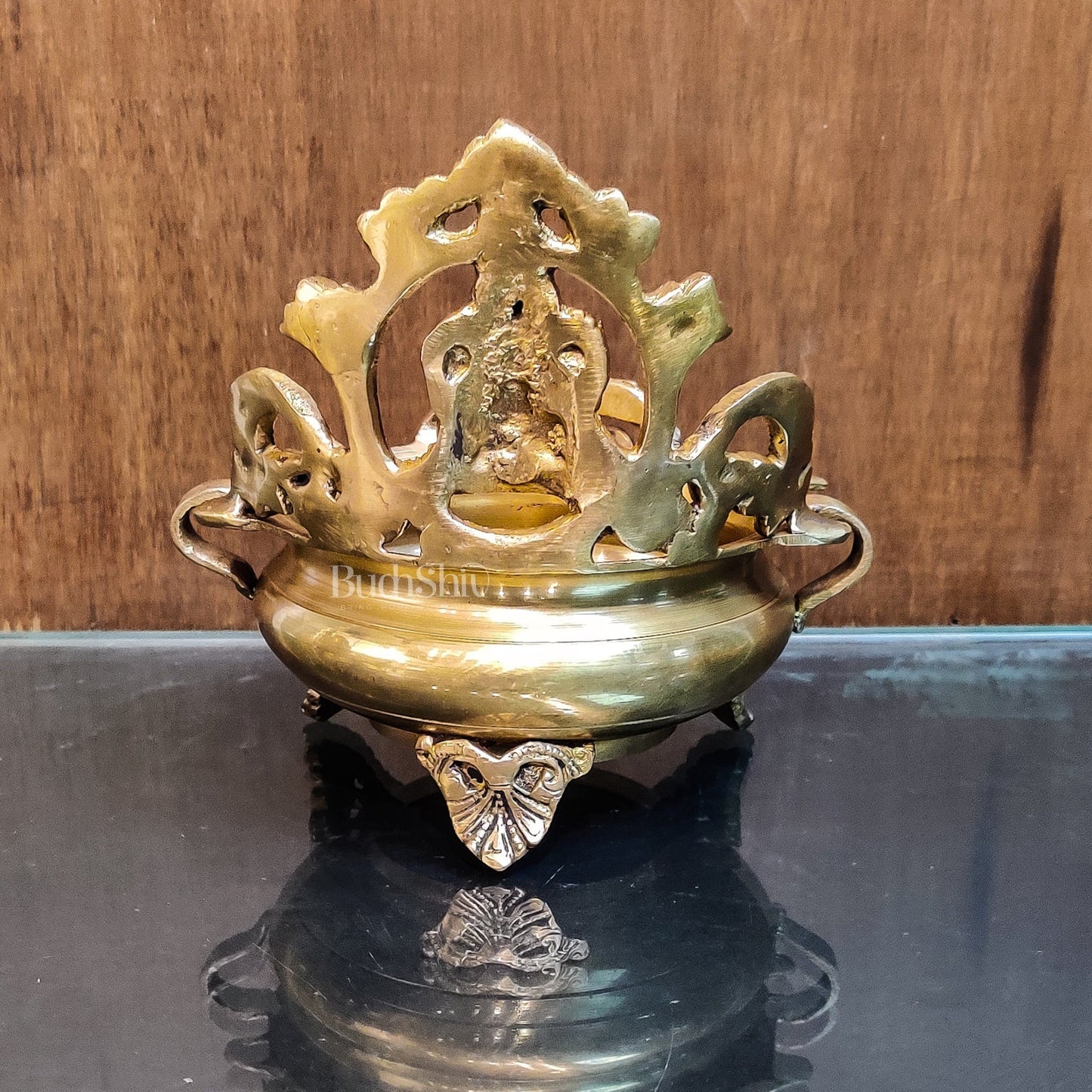Handcrafted Fine Brass Lord Ganesha on Beautiful Urli - 7 inches