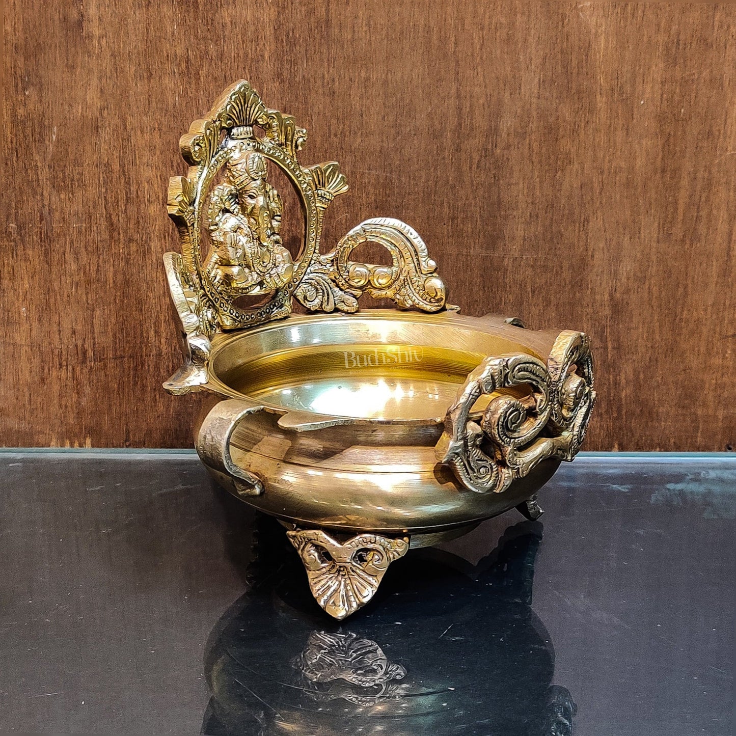 Handcrafted Fine Brass Lord Ganesha on Beautiful Urli - 7 inches