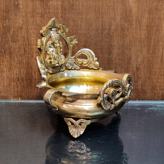 Handcrafted Fine Brass Lord Ganesha on Beautiful Urli - 7 inches