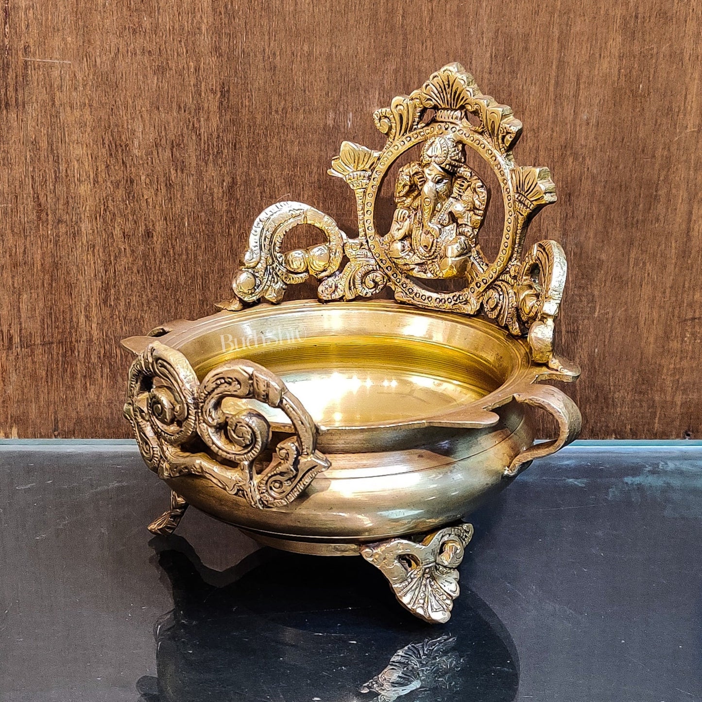 Handcrafted Fine Brass Lord Ganesha on Beautiful Urli - 7 inches