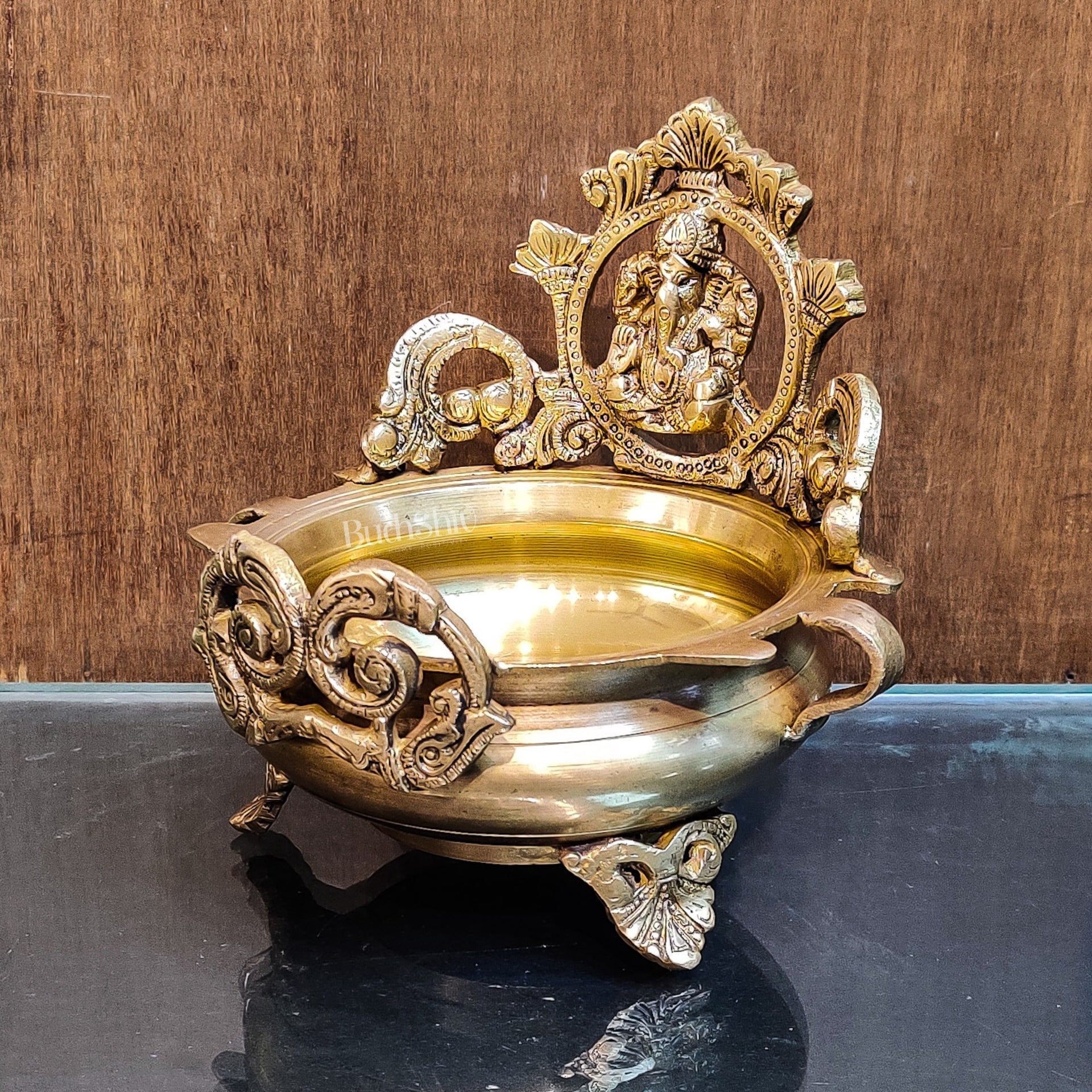 Handcrafted Fine Brass Lord Ganesha on Beautiful Urli - 7 inches