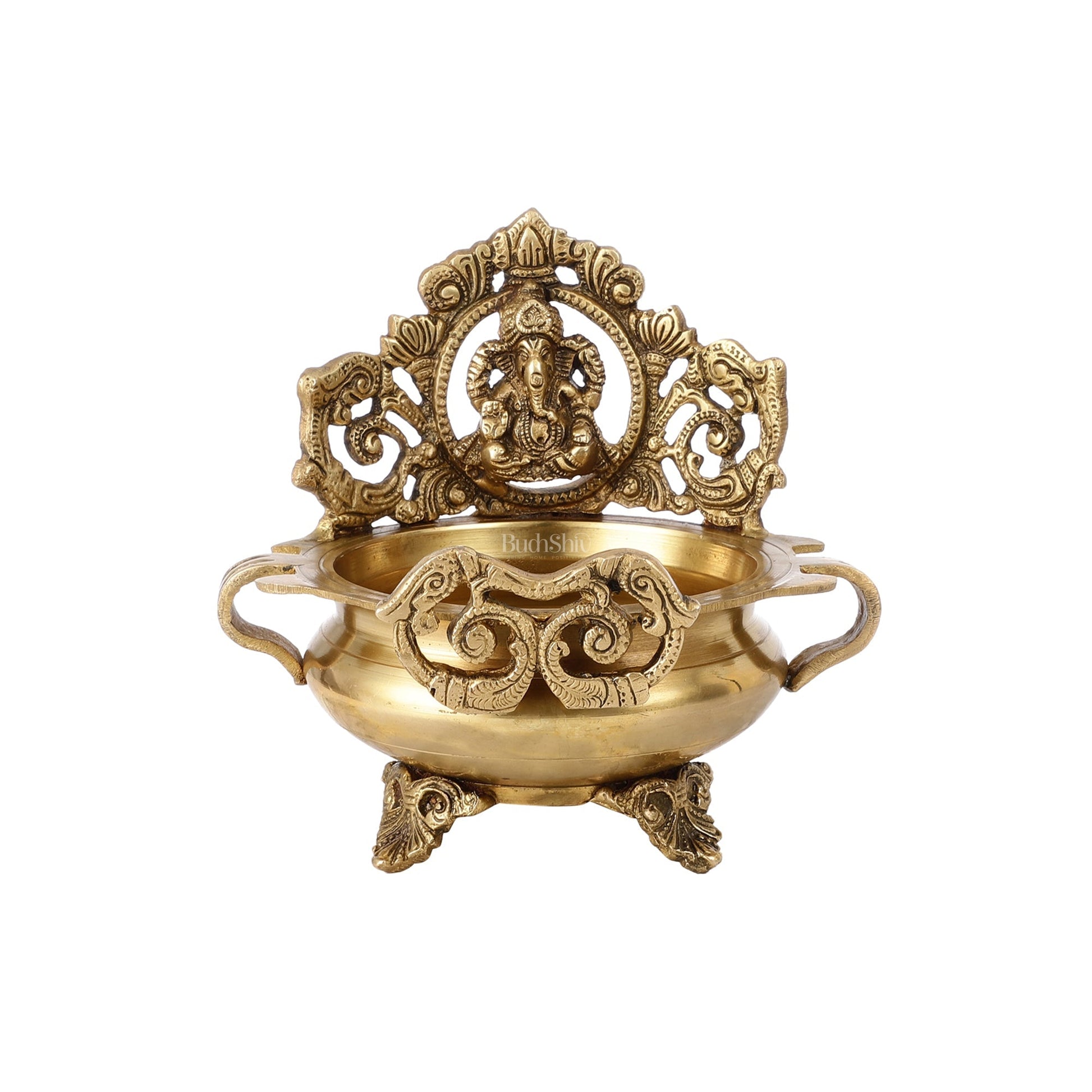 Handcrafted Fine Brass Lord Ganesha on Beautiful Urli - 7 inches
