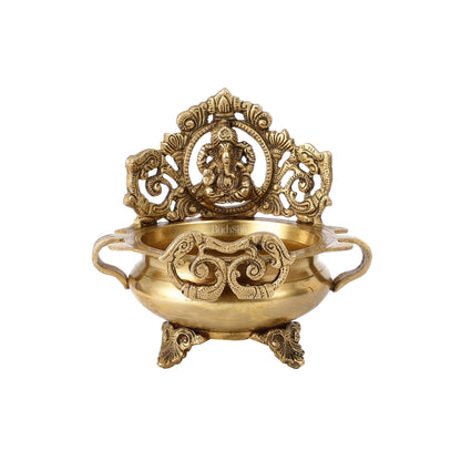 Handcrafted Fine Brass Lord Ganesha on Beautiful Urli - 7 inches