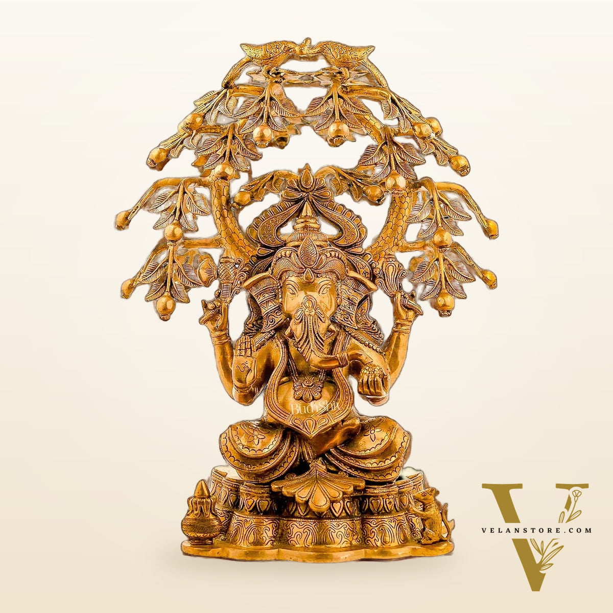 Handcrafted Fine Brass Lord Ganesha under Mango Tree - 24 inches