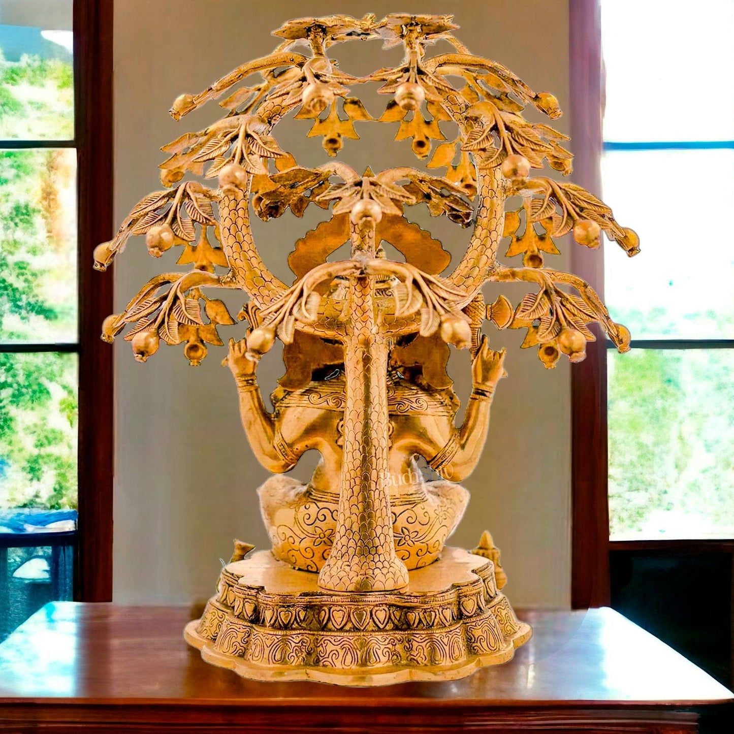 Handcrafted Fine Brass Lord Ganesha under Mango Tree - 24 inches