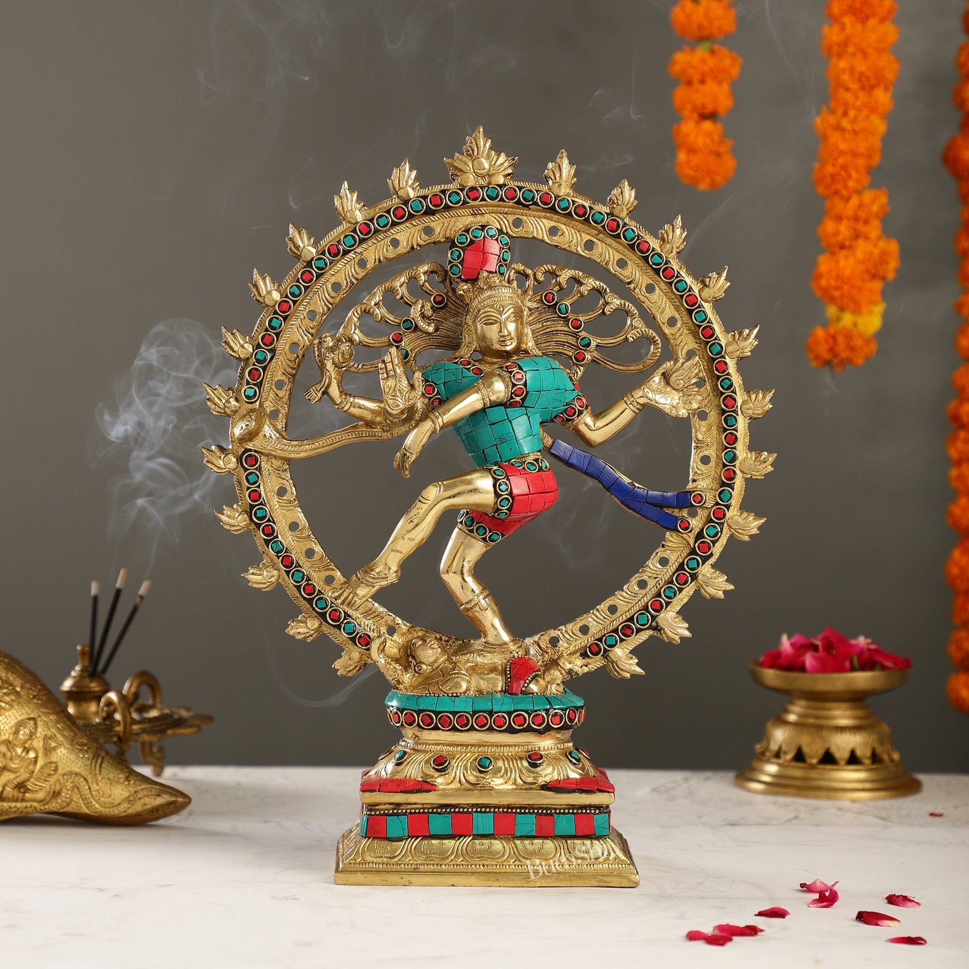 Handcrafted Fine Brass Nataraja Statue - 13 Inch, meenakari