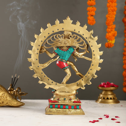 Handcrafted Fine Brass Nataraja Statue - 13 Inch, meenakari