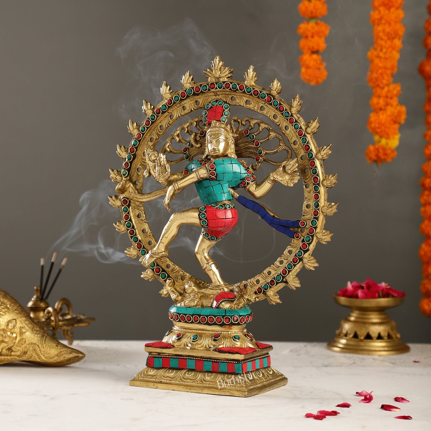 Handcrafted Fine Brass Nataraja Statue - 13 Inch, meenakari