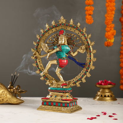 Handcrafted Fine Brass Nataraja Statue - 13 Inch, meenakari
