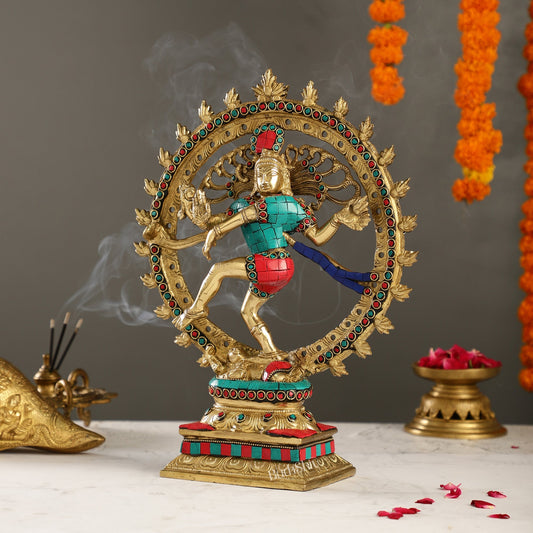 Handcrafted Fine Brass Nataraja Statue - 13 Inch, meenakari