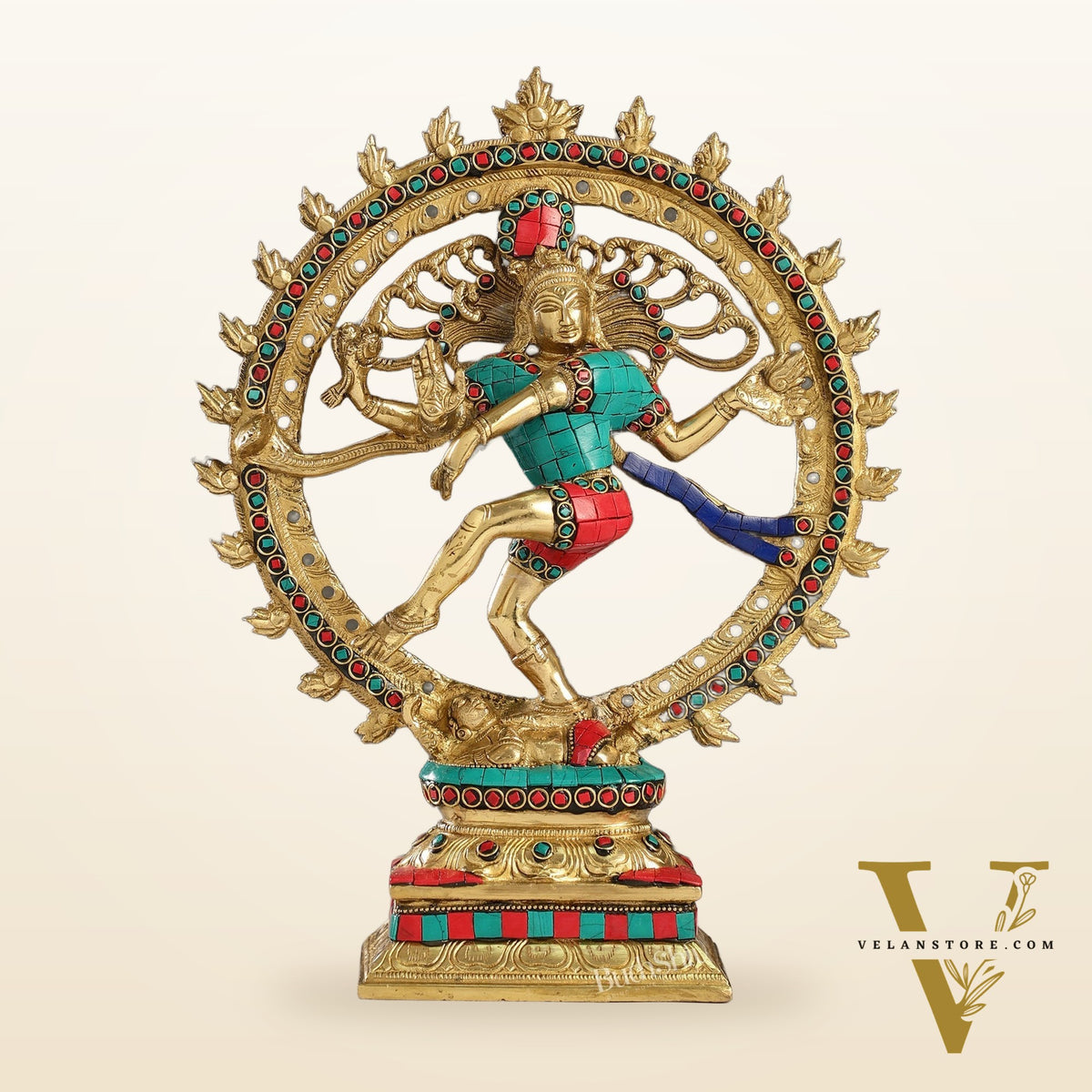 Handcrafted Fine Brass Nataraja Statue - 13 Inch, meenakari