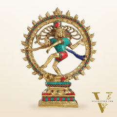 Handcrafted Fine Brass Nataraja Statue - 13 Inch, meenakari