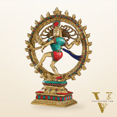 Handcrafted Fine Brass Nataraja Statue - 13 Inch, meenakari