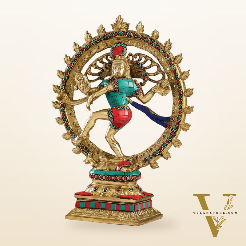 Handcrafted Fine Brass Nataraja Statue - 13 Inch, meenakari
