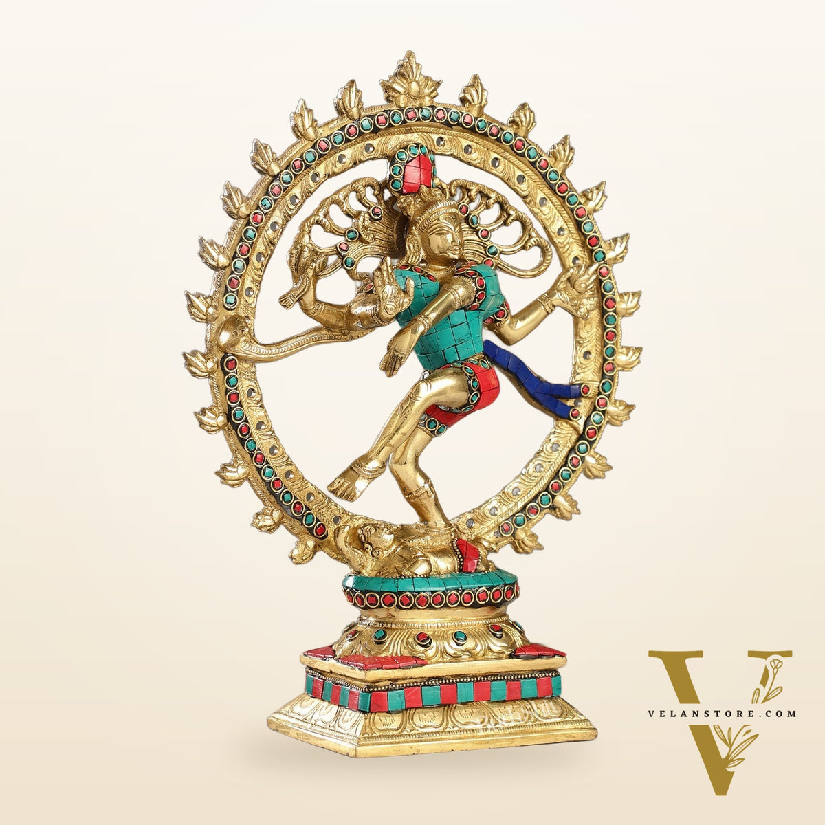 Handcrafted Fine Brass Nataraja Statue - 13 Inch, meenakari
