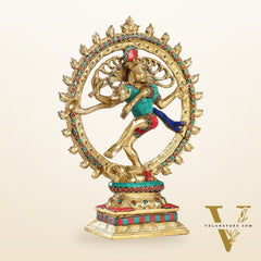 Handcrafted Fine Brass Nataraja Statue - 13 Inch, meenakari