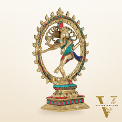 Handcrafted Fine Brass Nataraja Statue - 13 Inch, meenakari
