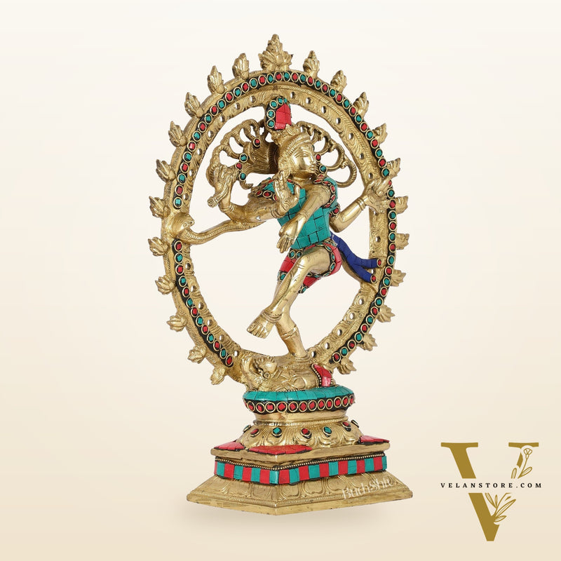 Handcrafted Fine Brass Nataraja Statue - 13 Inch, meenakari
