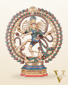 Handcrafted Fine Brass Nataraja Statue with Stonework - 20.5" Height