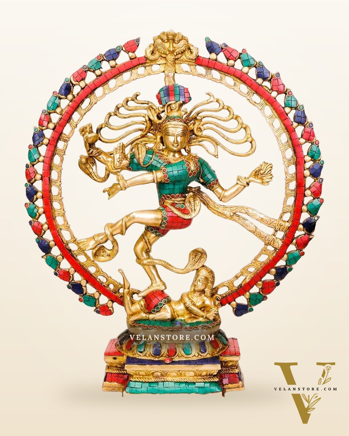 Handcrafted Fine Brass Nataraja Statue with Stonework - 20.5" Height