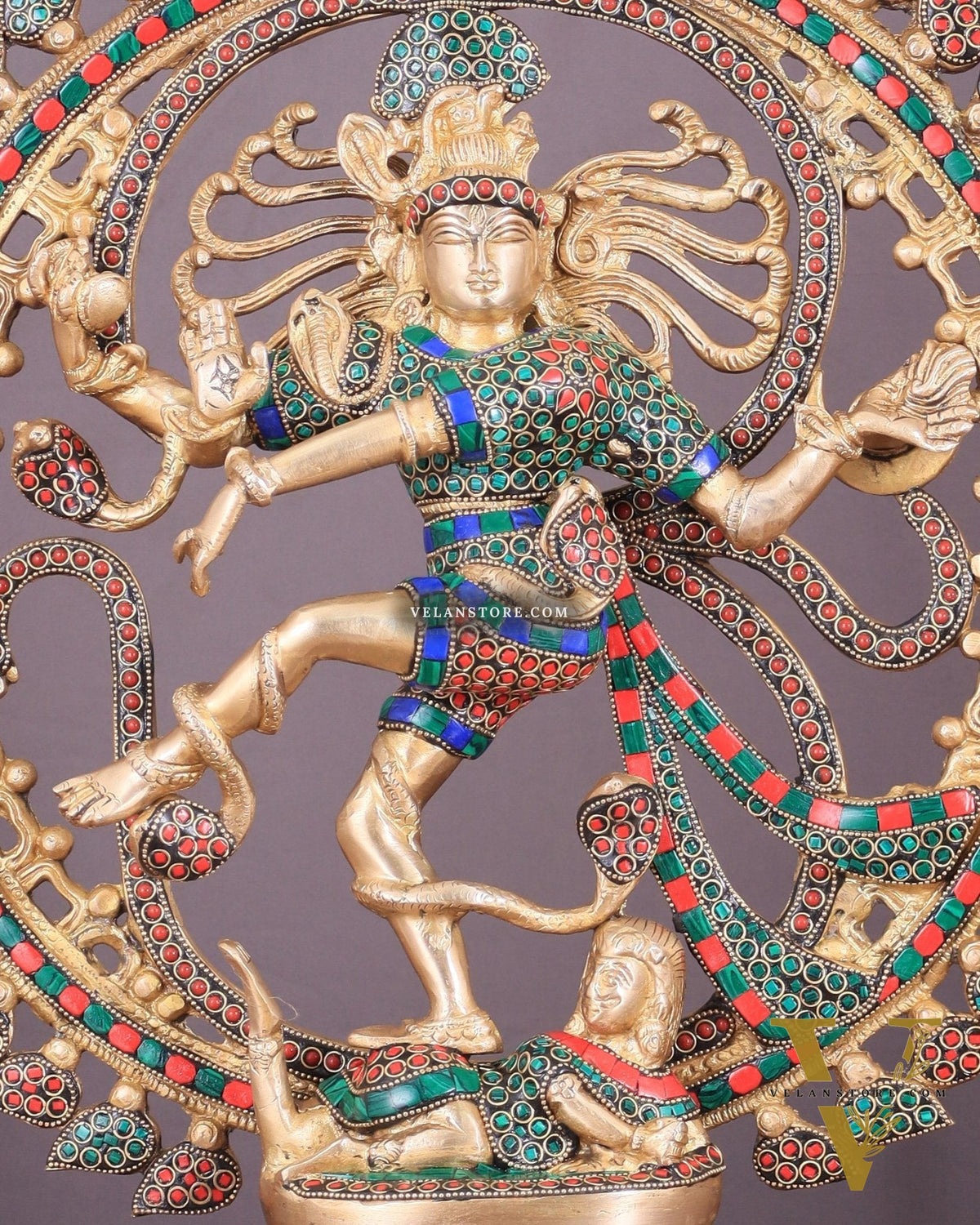 Handcrafted Fine Brass Nataraja Statue with Stonework - 20.5" Height