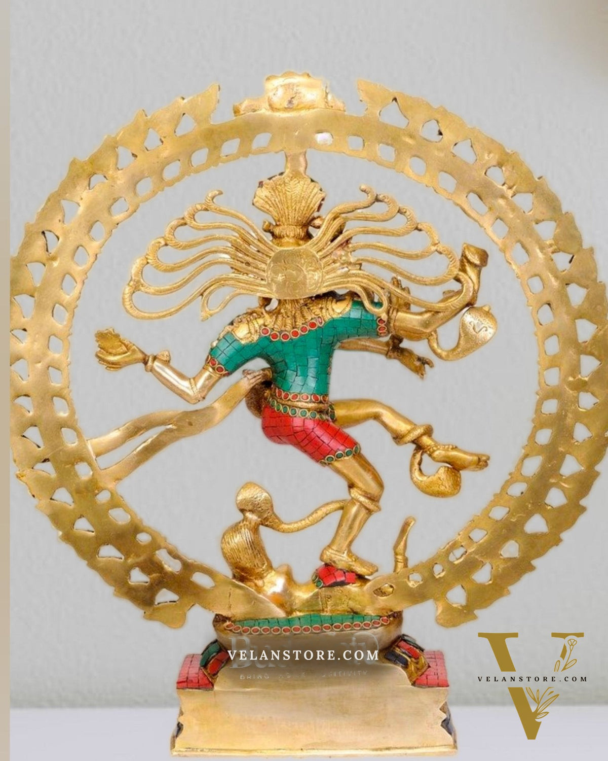 Handcrafted Fine Brass Nataraja Statue with Stonework - 20.5" Height