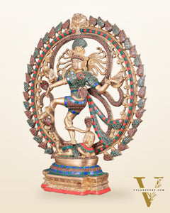 Handcrafted Fine Brass Nataraja Statue with Stonework - 20.5" Height