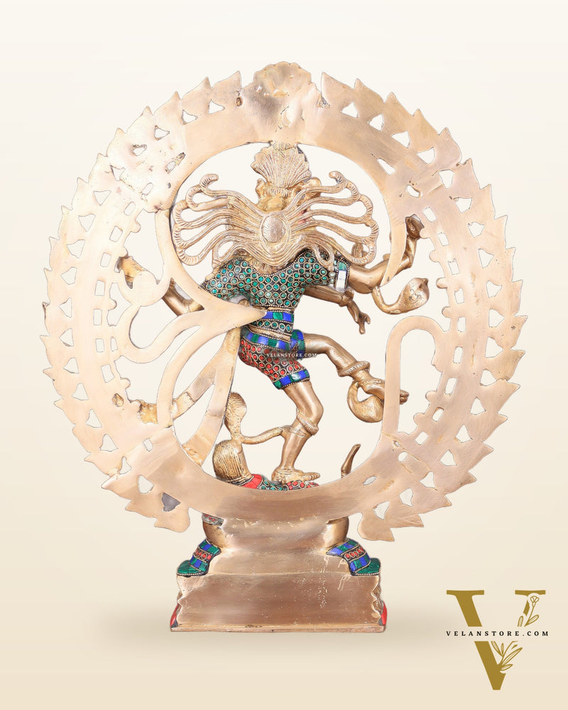 Handcrafted Fine Brass Nataraja Statue with Stonework - 20.5" Height