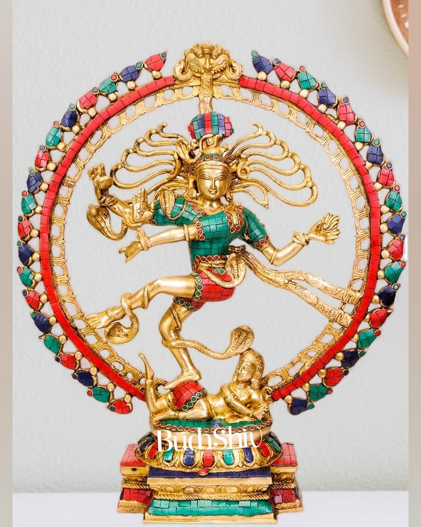 Handcrafted Fine Brass Nataraja Statue with Stonework - 20.5" Height