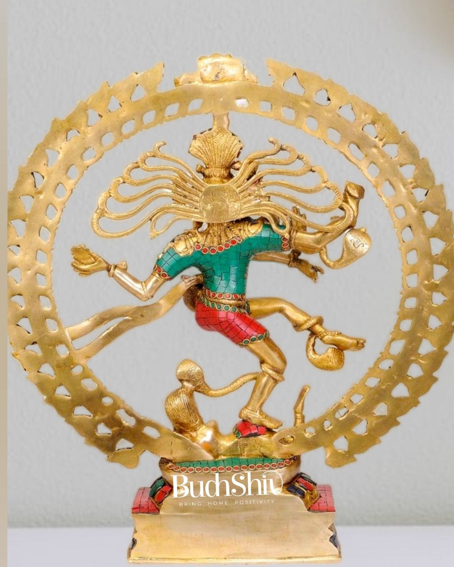 Handcrafted Fine Brass Nataraja Statue with Stonework - 20.5" Height