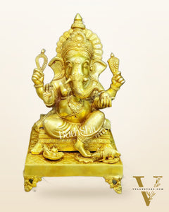 Handcrafted Ganapathi on Engraved Chowki, 20" Height