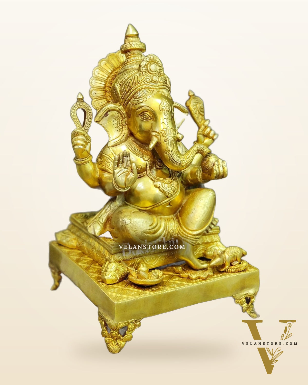 Handcrafted Ganapathi on Engraved Chowki, 20" Height