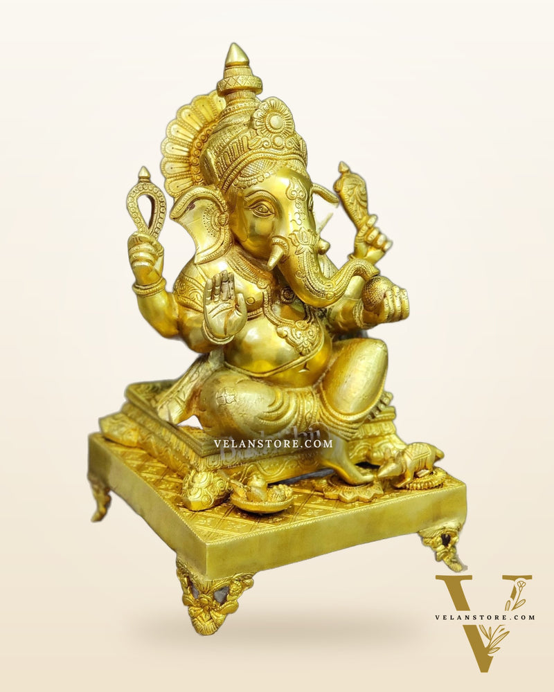 Handcrafted Ganapathi on Engraved Chowki, 20" Height