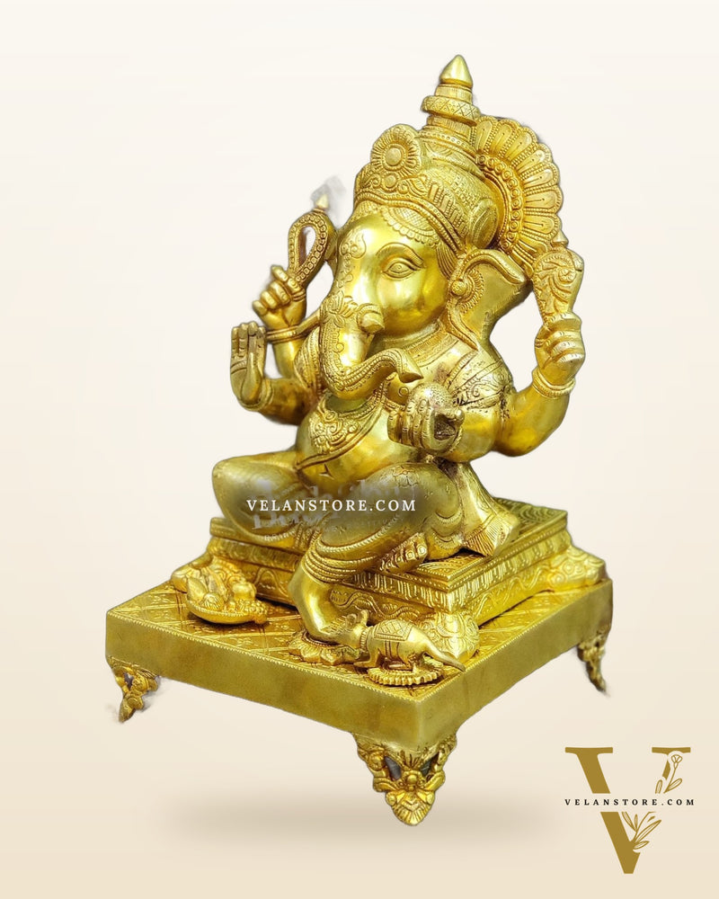 Handcrafted Ganapathi on Engraved Chowki, 20" Height