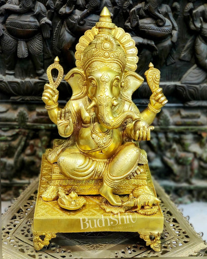 Handcrafted Ganapathi on Engraved Chowki, 20" Height