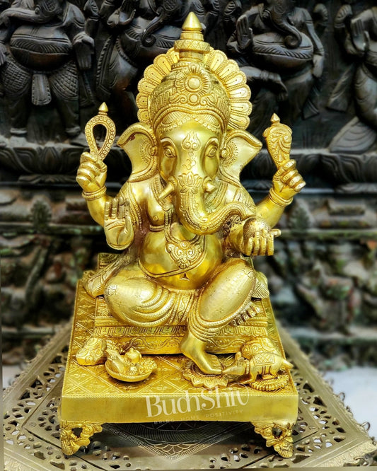 Handcrafted Ganapathi on Engraved Chowki, 20" Height