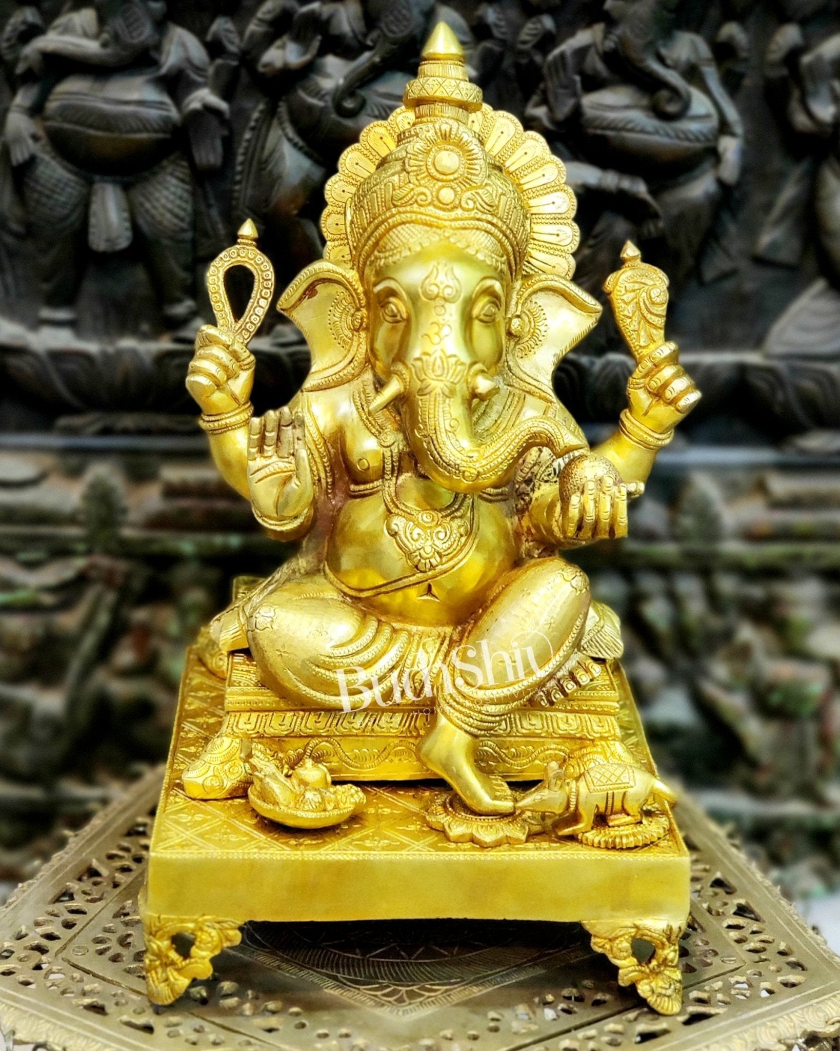 Handcrafted Ganapathi on Engraved Chowki, 20" Height